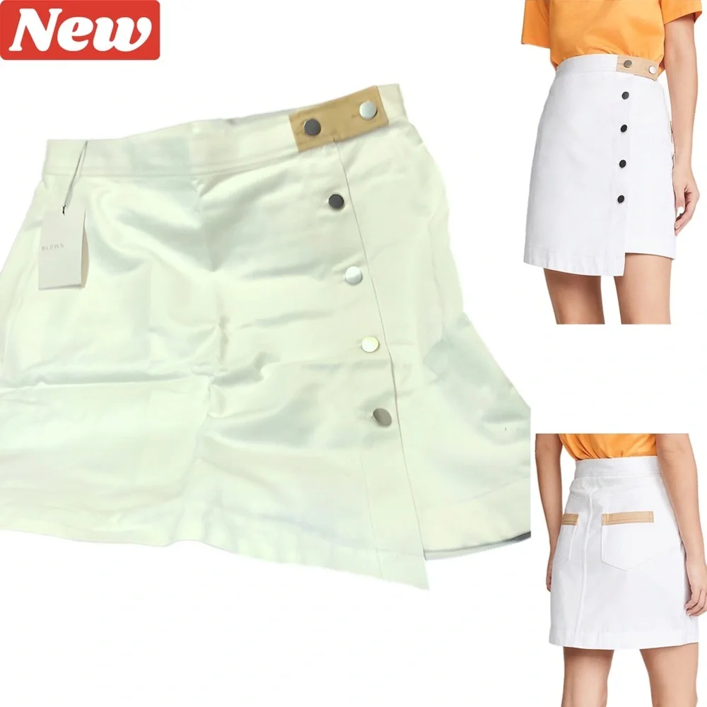 🛑CLEARANCE‼️ 🆕 BLDWN Alexis Asymmetrical Button-Down Skirt White and tan